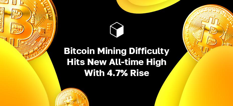 Dificuldade de mineração de Bitcoin atinge novo recorde com aumento de 4,7%